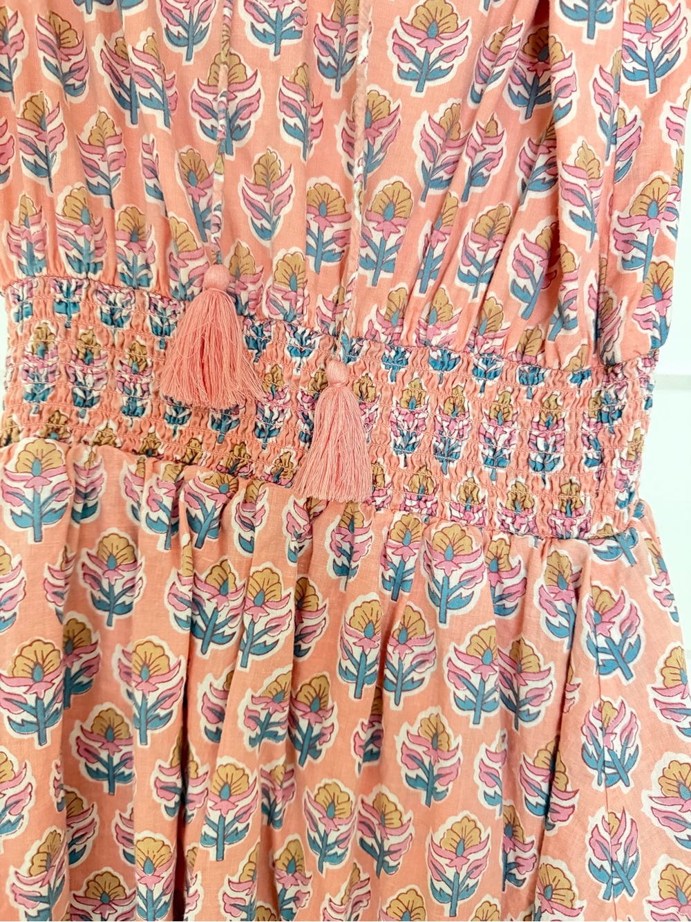 Arca Coral Floral Smocked Mini Dress with Tassel Tie - Picture 3 of 3